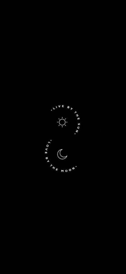 White minimalist sun and moon symbols with inspirational text on black background. — Plain Black iPhone Wallpaper