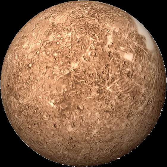Mercury's heavily cratered surface illuminated by sunlight in space. — Planets PNG