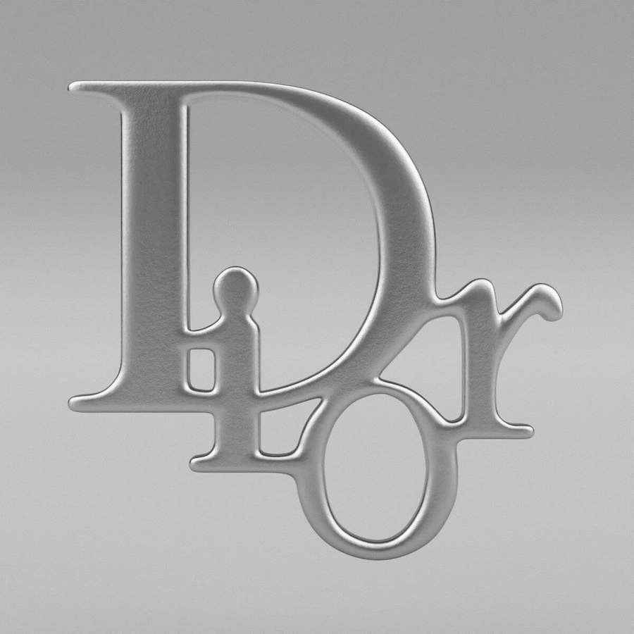 Logotipo plateado de Dior en 3D con iluminación suave sobre fondo gris degradado — Plata Fondos de pantalla