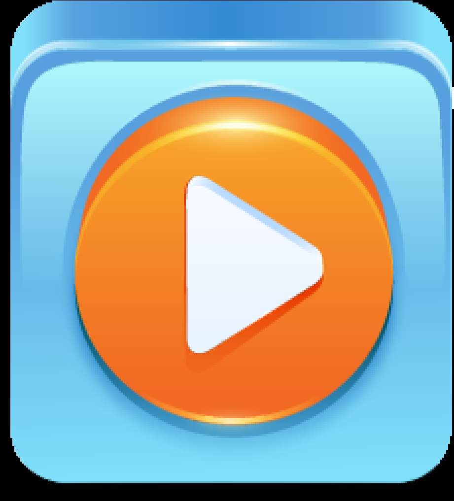 A digital play button icon with orange circle and blue background. — Play Button PNG