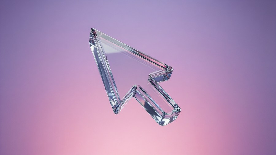 A semi-transparent glass arrow pointer on a purple-pink gradient. — Pointer Wallpaper