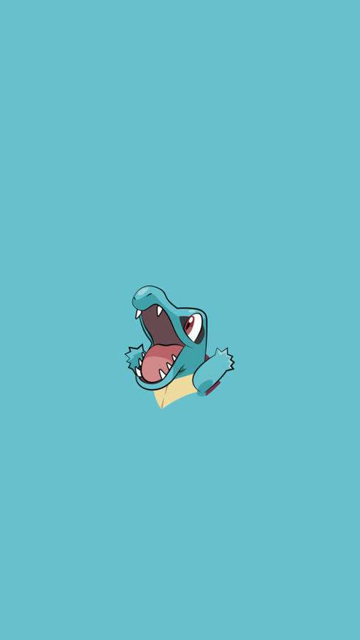 A cartoon crocodile with wide eyes and open mouth on a teal background. — Pokemon iPhone Background