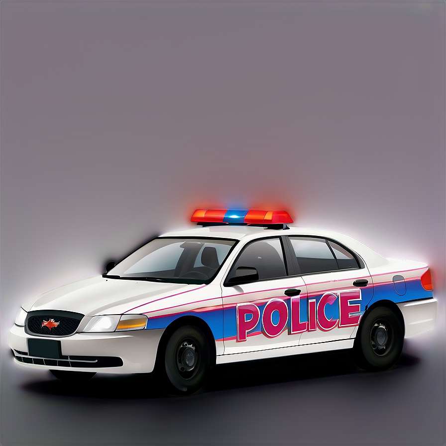 White police car with flashing red and blue lights. — Police Car Background