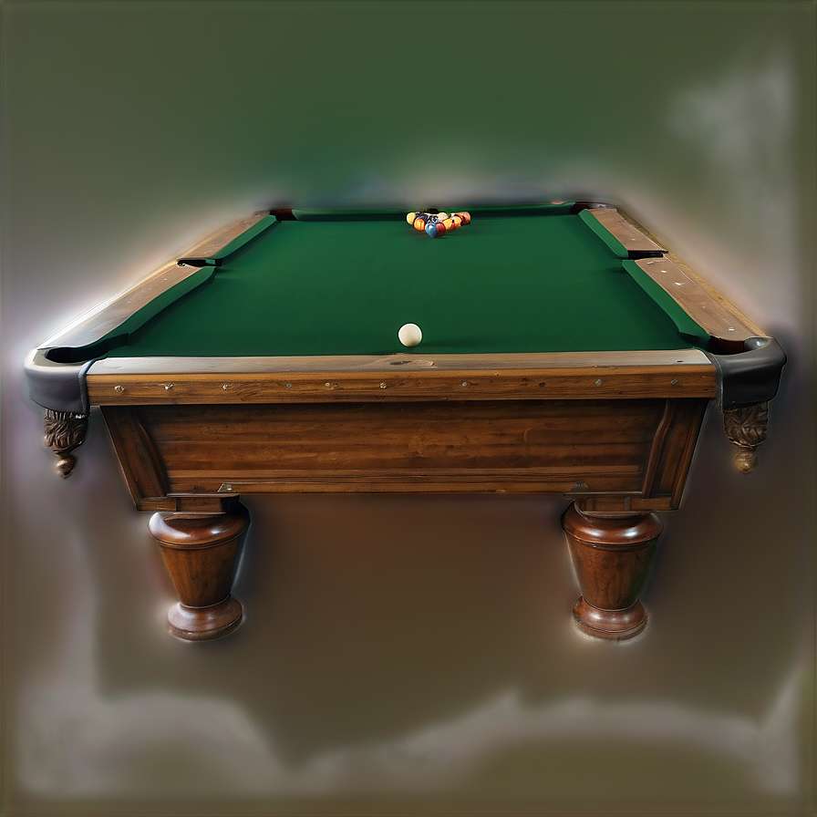 Classic wooden pool table with green felt and racked balls under spotlight. — Pool Table Background