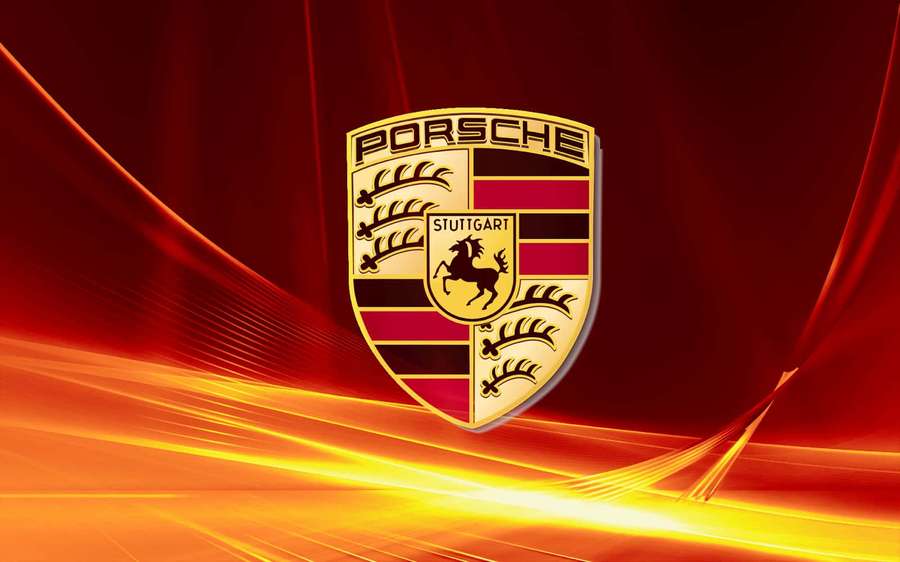 Porsche logo with light streaks on red background — Porsche Background