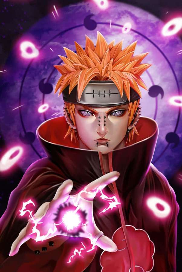 Ninja de anime con chakra rosa brillante sobre un fondo cósmico púrpura. — Póster de Akatsuki Fondos de pantalla