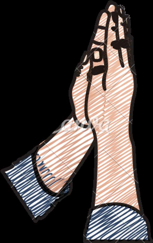 Clasped hands in prayer pose with striped sleeves on black background. — Praying PNG