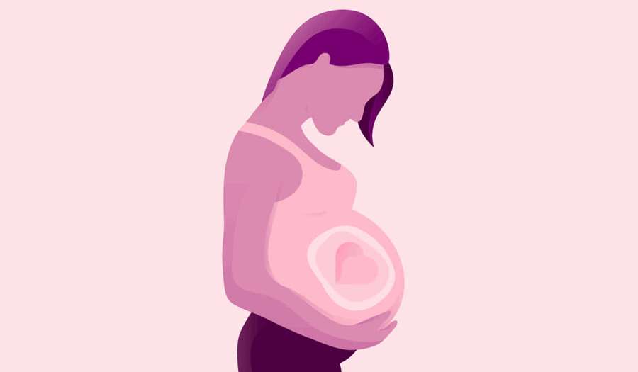 A pregnant woman tenderly holding her belly with a heart symbol inside. — Pregnancy Background