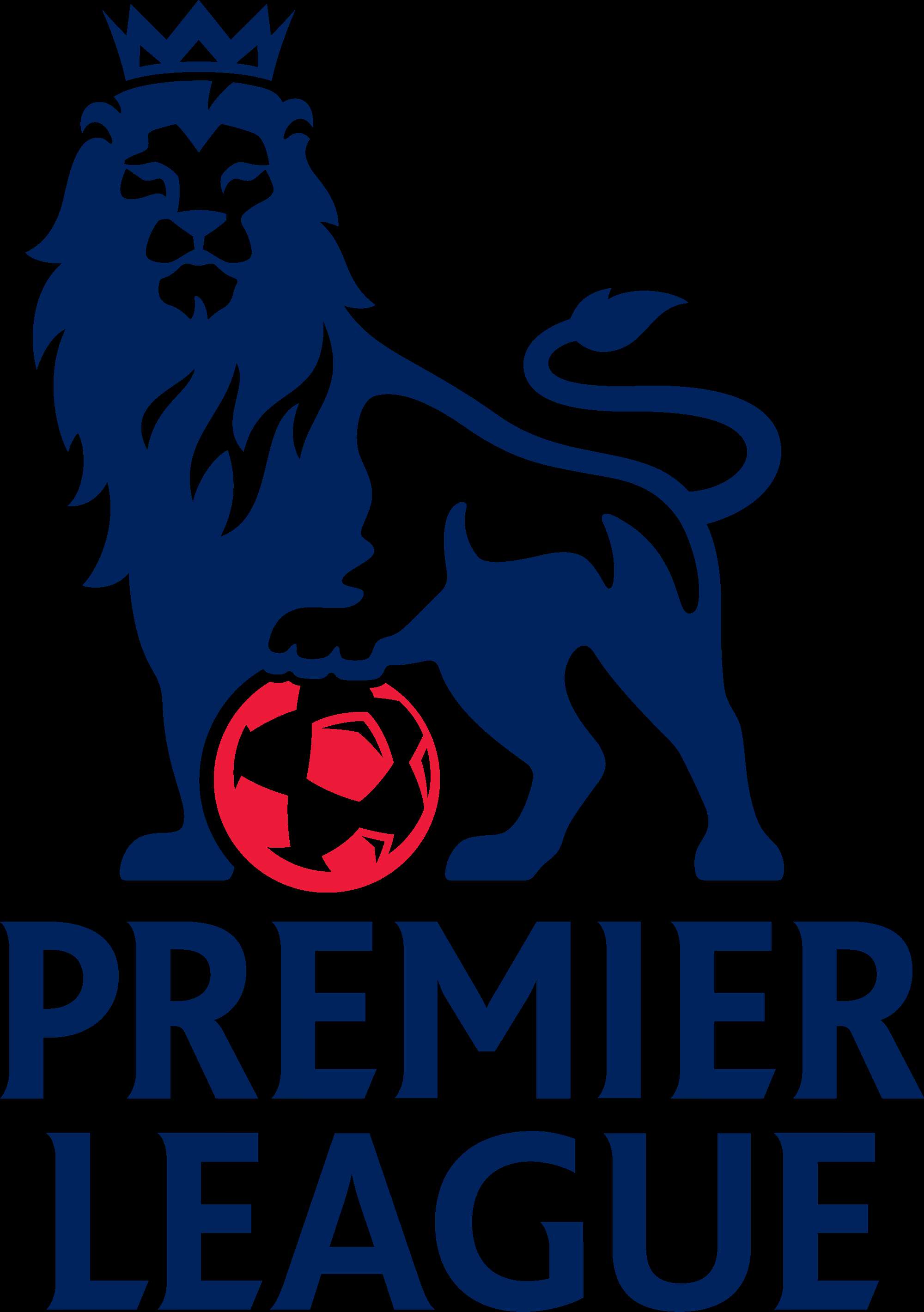 Blue crowned lion holding red soccer ball with Premier League text. — Premier League Background