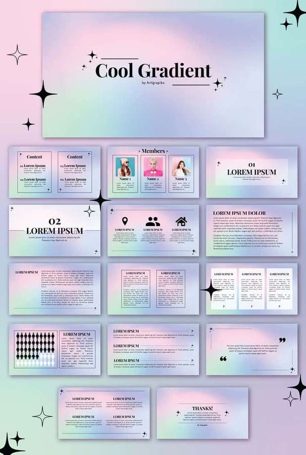 Pastel gradient presentation slide template with placeholder text and star accents. — Presentation Picture