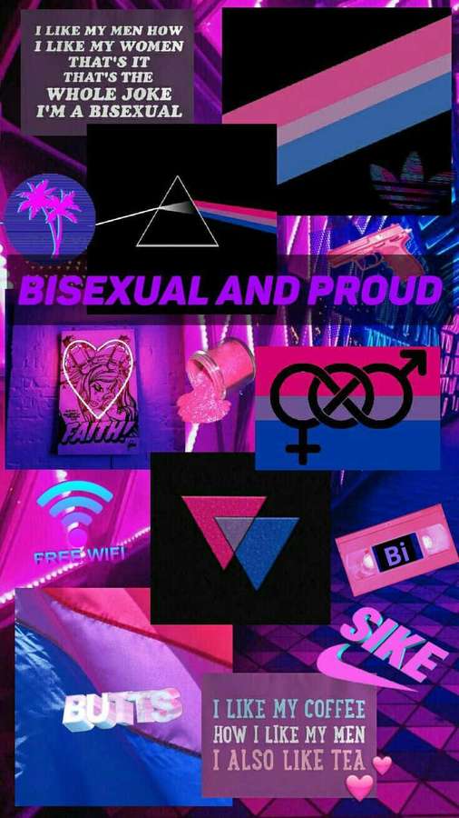 Bisexualitäts-Stolz-Collage mit Symbolen, Text und Neonfarben. — Pride Flag Bilder