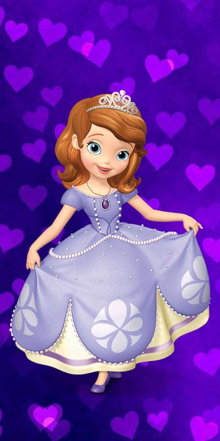 Uma princesa animada sorridente em um vestido lavanda com corações flutuando ao seu redor. — Princesa Papéis de Parede