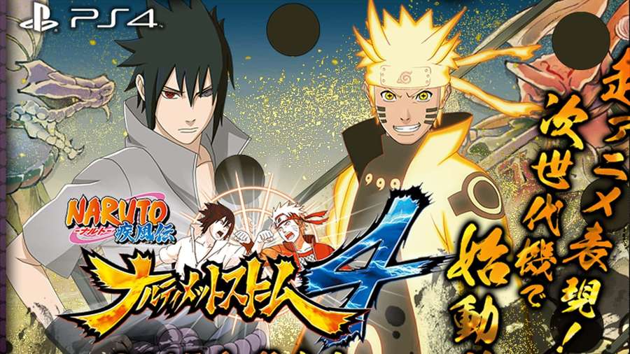 Naruto und Sasuke kämpfen mit Chakra-Explosionen in einem lebendigen Anime-Spielplakat. — Ps4 Naruto Wallpaper