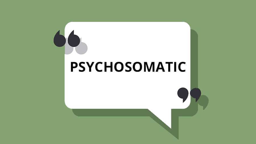 Un globo de diálogo blanco con la palabra psychosomatic sobre un fondo verde. — Psicosomático Fondos de pantalla