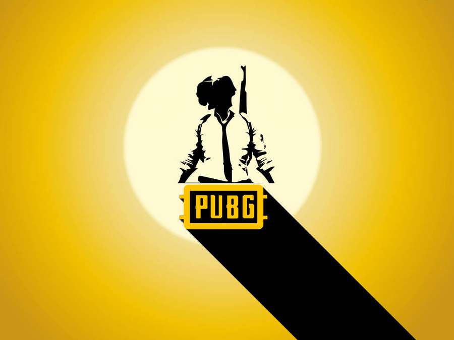 PUBG-pelilogo pelaajan siluetilla keltaista gradienttitaustaa vasten. — Pubg Logo Taustakuvat