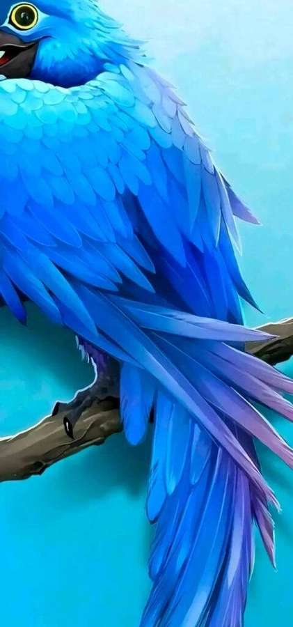 A vivid blue bird with detailed feathers perched on a branch. — Punch Hole Wallpaper