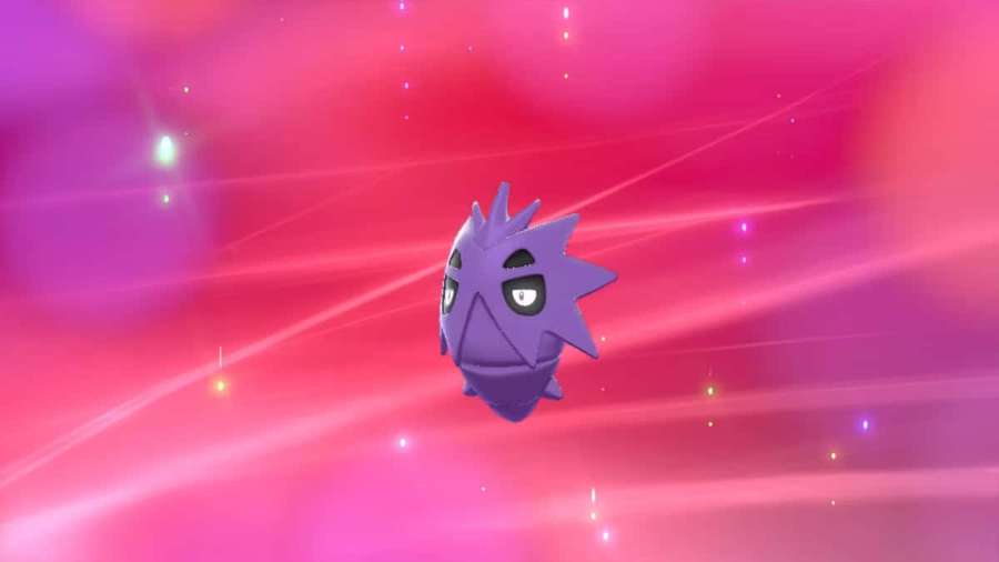 En lilla spids Pokémon svævende i et glødende pink og magenta lysshow. — Pupitar Wallpapers