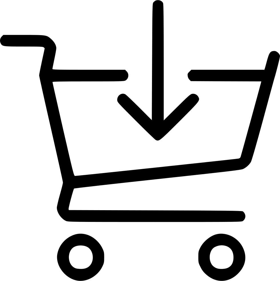 Shopping cart icon with download arrow inside — Purchase PNG