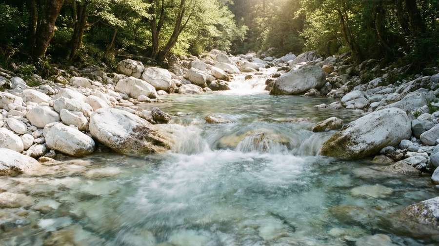 A crystal clear stream over white stones, symbolizing the purity of nature. — Pure Picture