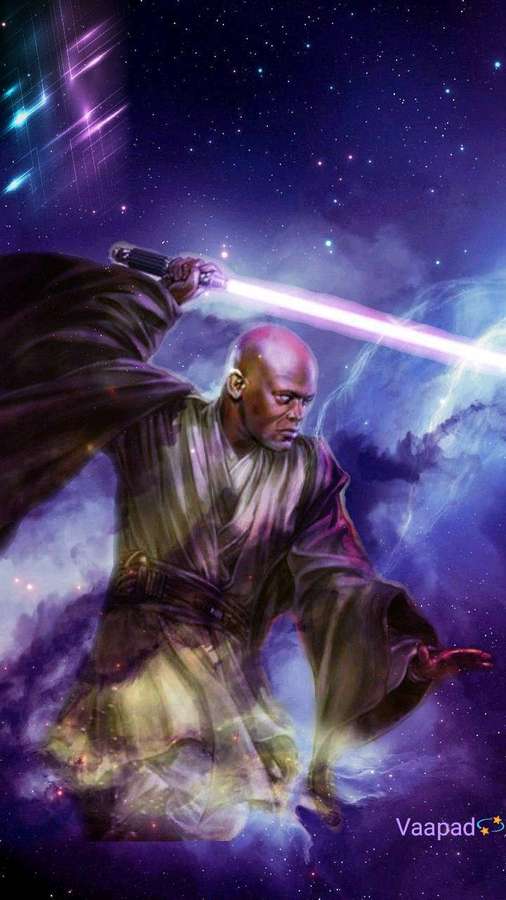 Jedi warrior wielding a purple lightsaber in a star-filled galaxy. — Purple Lightsaber Background