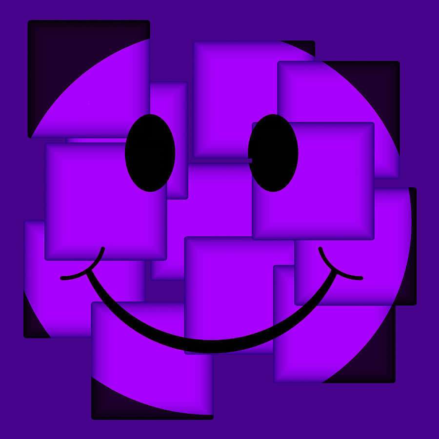 A smiling face made of purple squares with black features. — Purple Smiley Face Wallpaper