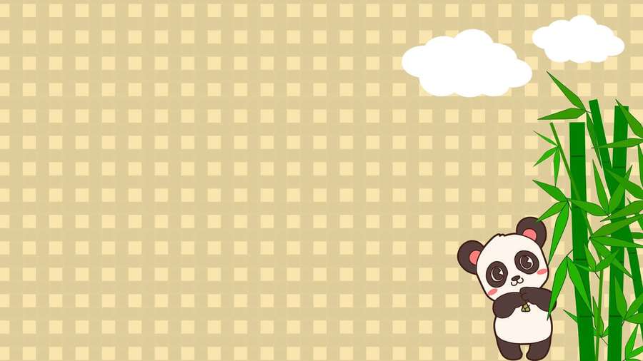 Simpatico panda dei cartoni animati che fa capolino da dietro il bambù con nuvole sopra. — Pz Sfondi