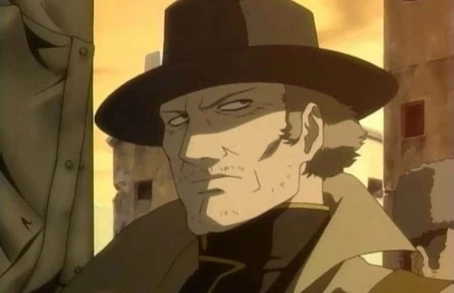 Anime man in fedora and trench coat standing in urban alley at sunset. — Quent Yaiden Wallpaper