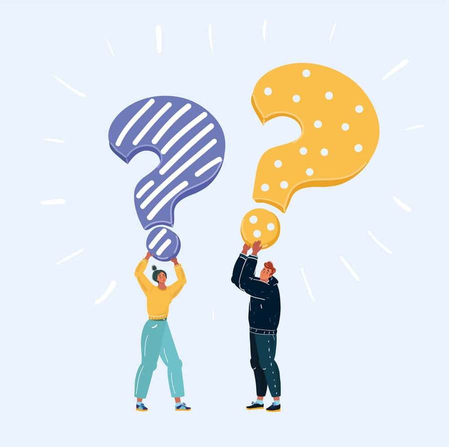 Two people holding large question marks one blue striped one yellow dotted. — Question Mark Background
