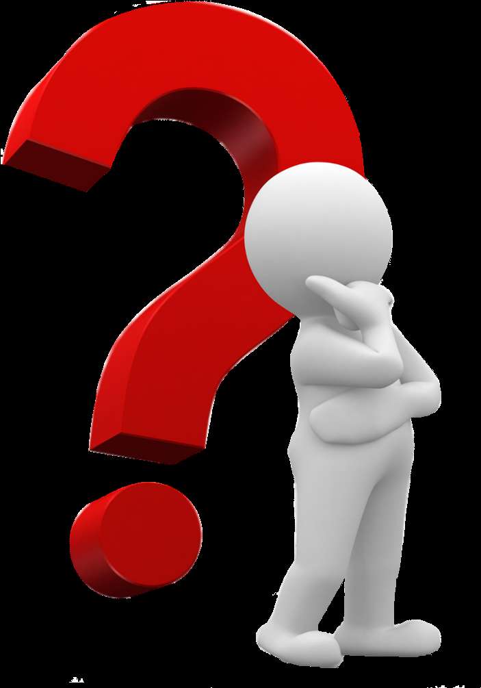 White 3d figure pondering beside a large red question mark. — Questions PNG