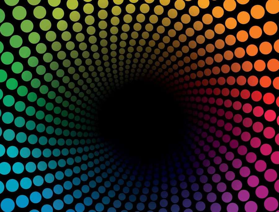Spiralförmige Regenbogenpunkte laufen in einem dunklen Zentrum zusammen und erzeugen einen faszinierenden visuellen Effekt. — Rainbow Illusions Wallpaper