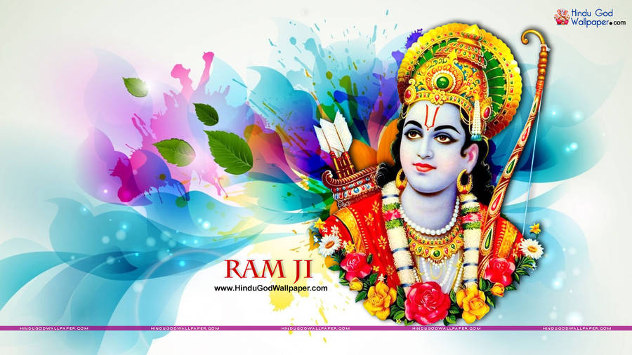 Lord Shree Ram And His Bow And Arrow With Blue Background Wallpaper