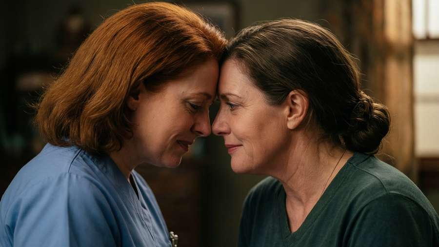 Intimate close-up of Ratched and Gwendolyn Briggs in a loving moment — Ratched Picture