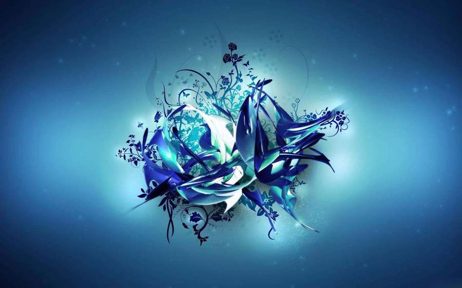 Glowing blue abstract floral design with butterflies and vines. — Ravenclaw Background