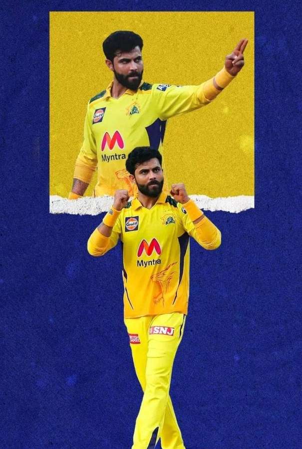 Two cricket players in yellow uniforms celebrating victory with raised fists. — Ravindra Jadeja Background