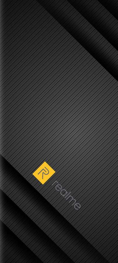 Sort struktureret tapet med gult Realme-logo og brandnavn. — Realme-logoet Billede Wallpapers