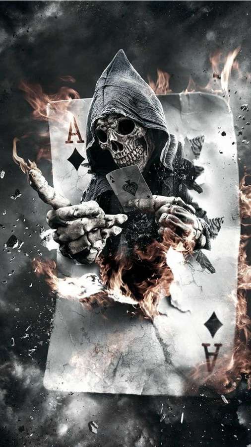 Mietitore che tiene un asso di quadri avvolto dalle fiamme. — Reaper Sfondi