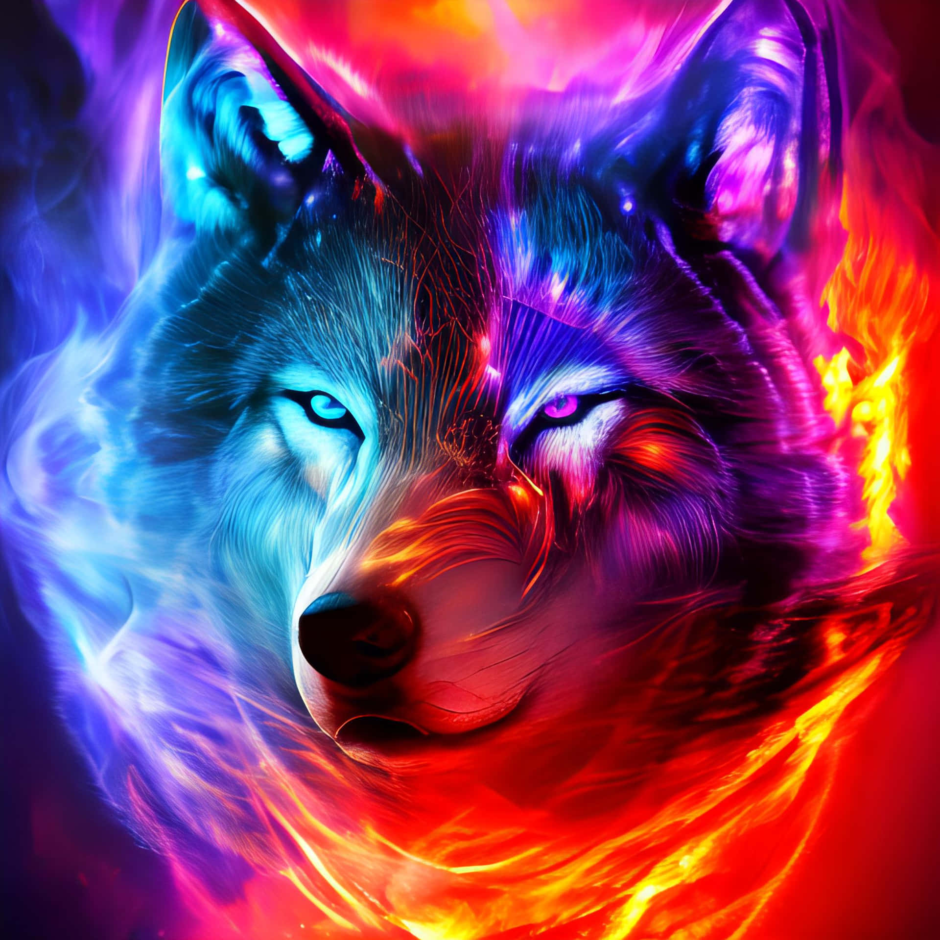 Red And Blue Wolf Bakgrunnsbildet