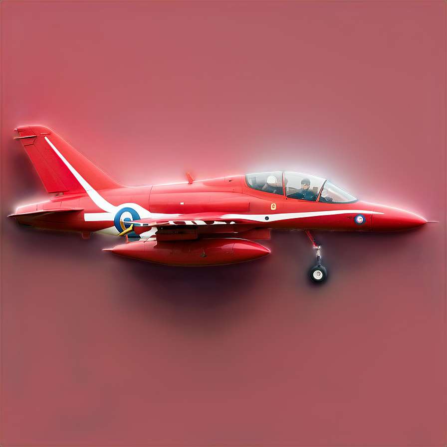Red jet fighter with pilots visible in cockpit against pink background — Red Arrows PNG