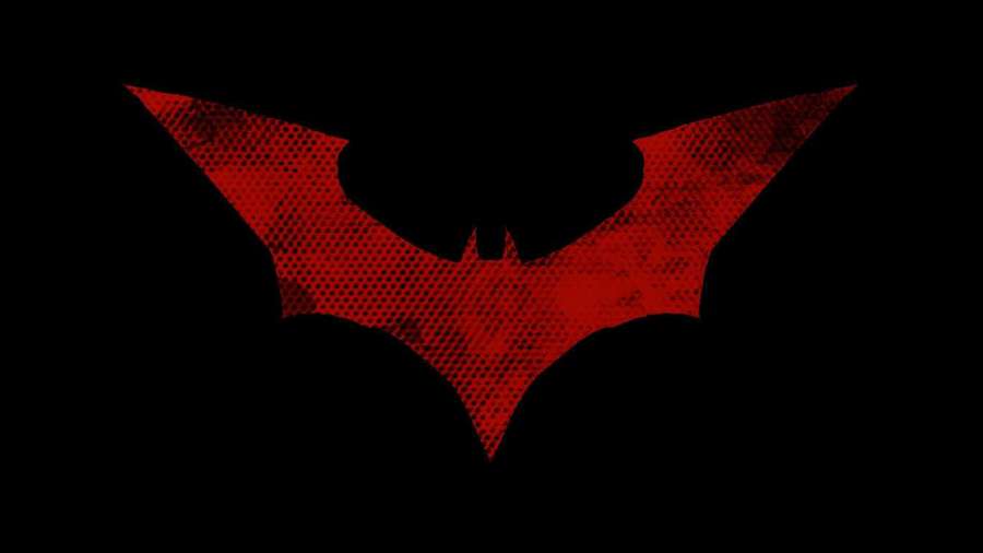 Red bat logo with halftone pattern on black background — Red Batman Logo Wallpaper