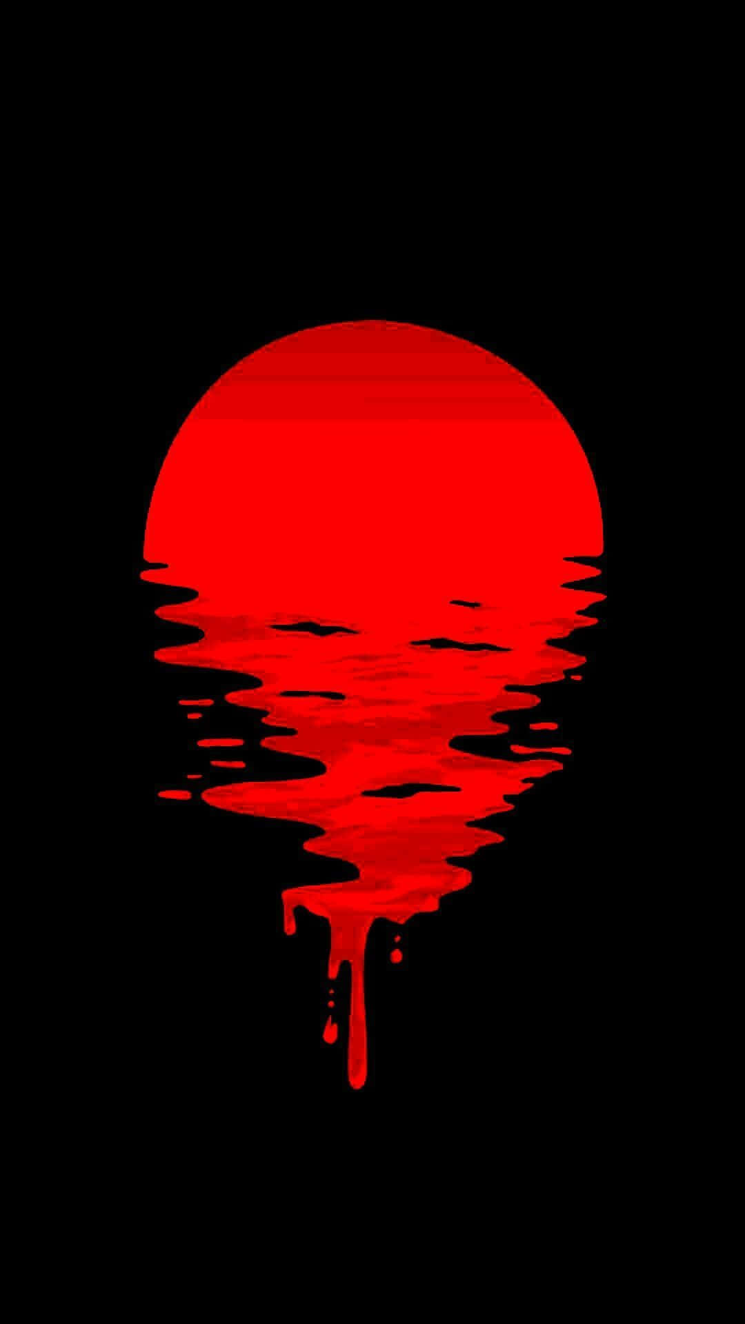 A red sun with glitchy reflection drips downward against a black background. — Red Black Background