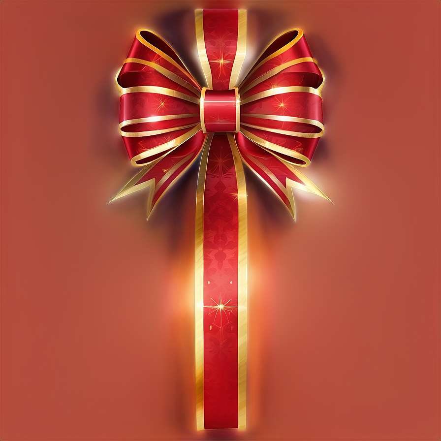 A festive red and gold bow with sparkles on a terracotta background. — Red Bow PNG