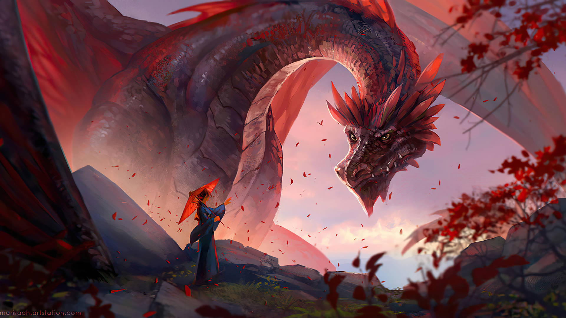 Red Dragon Background Wallpaper