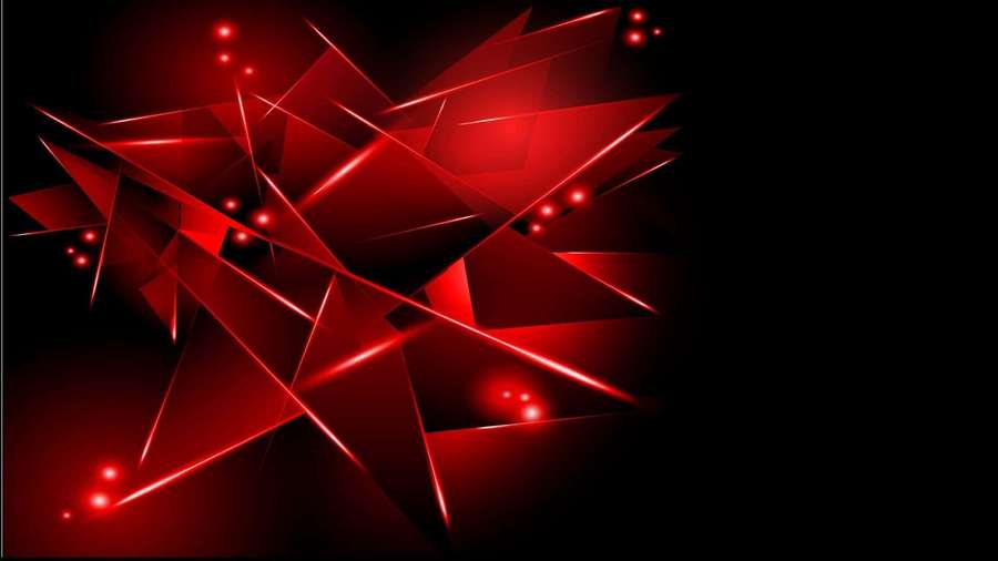 Abstract red geometric shards glowing against a black background with scattered light dots. — Red Gaming Background