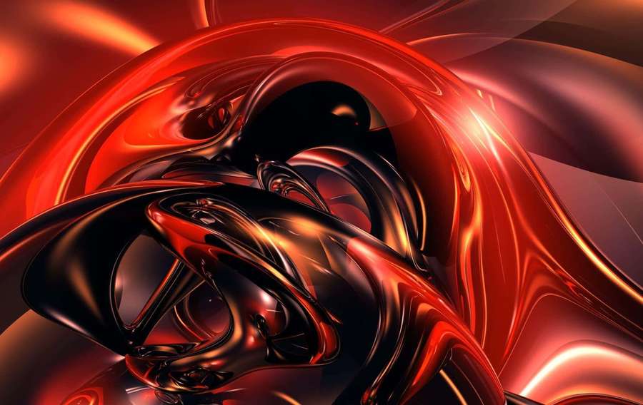 Arte digital abstrata de líquido metálico vermelho e preto fluindo com realces claros. — Red Pc Papéis de Parede