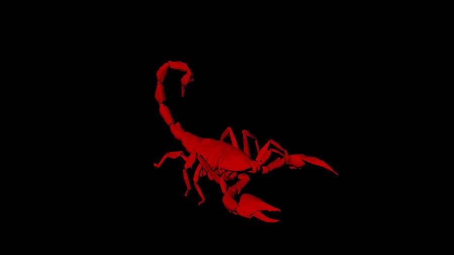 A glowing red scorpion silhouette against a black background. — Red Scorpion Wallpaper