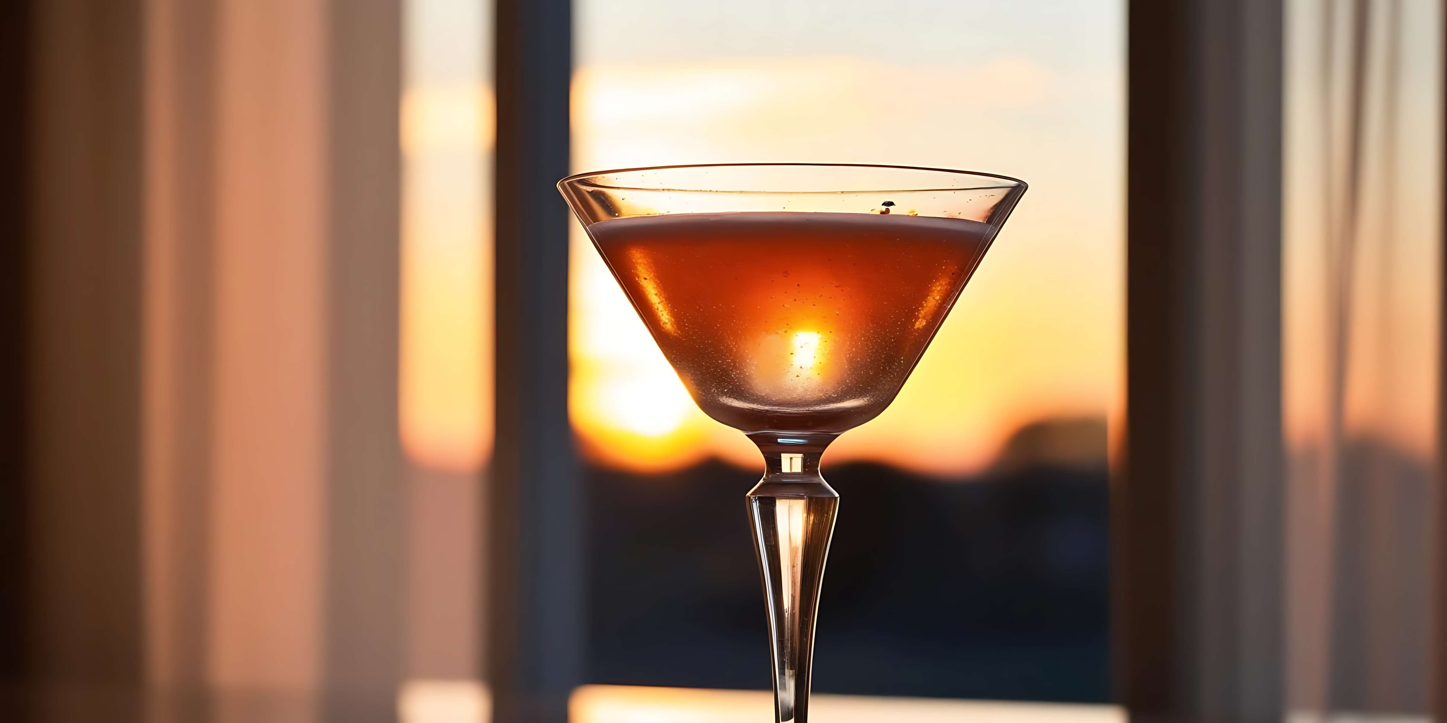 A cocktail glass catching sunset light indoors. — Red Wine Wallpaper