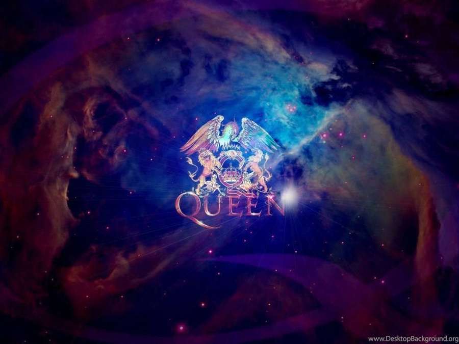 Logotipo de la banda Queen brillando en una colorida nebulosa cósmica con estrellas. — Reina Fondos de pantalla