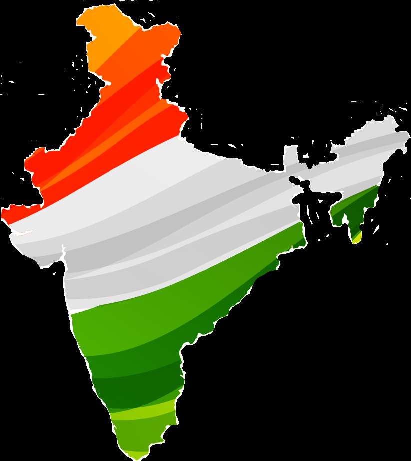 India map outlined in black filled with national flag colors — Republic Day PNG