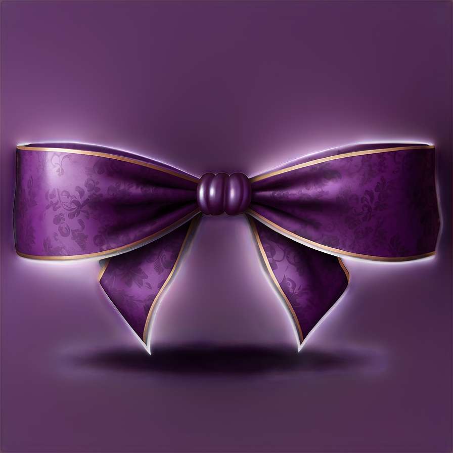 A glowing purple bow with gold trim and floral pattern on a purple background. — Ribbons PNG