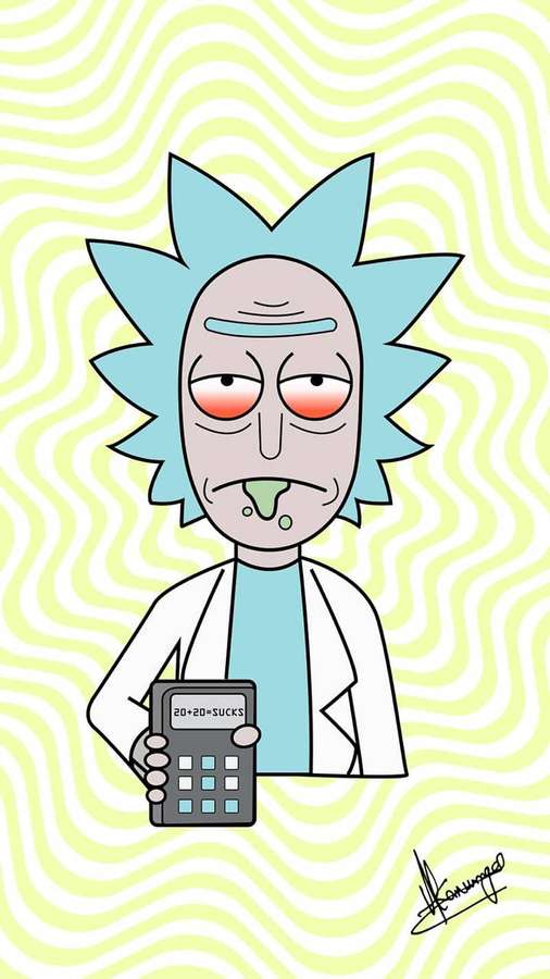 Rick Sanchez segurando uma calculadora que diz 20+20=SUCKS. — Rick e Morty Cool Papéis de Parede